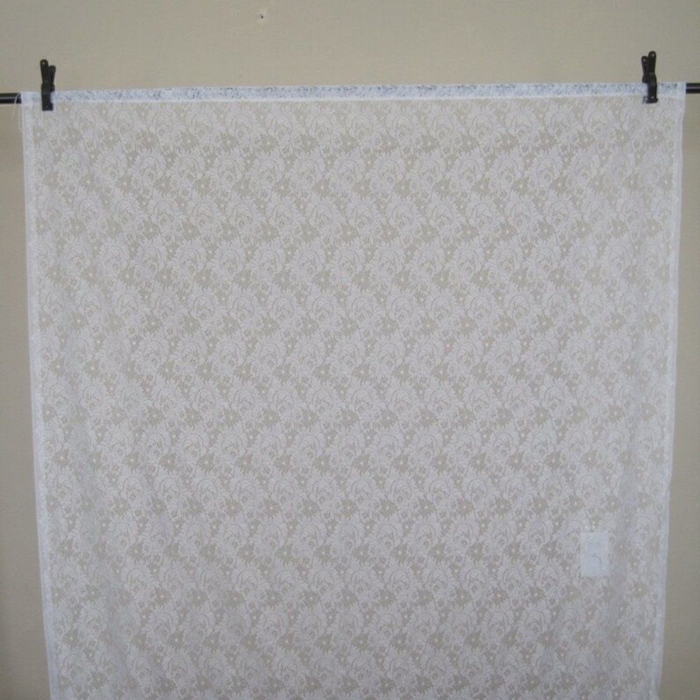 Curtain Lace Valance Floral Leaves 58x 62" Cobweb Cottage Chic Vintage White